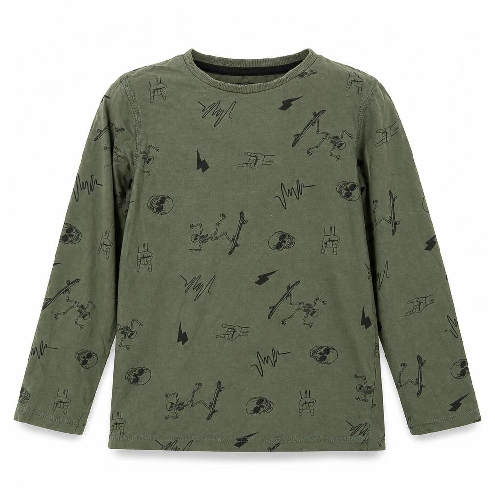Front view of Matalan boys’ green geometric basic t-shirt, size 6, years