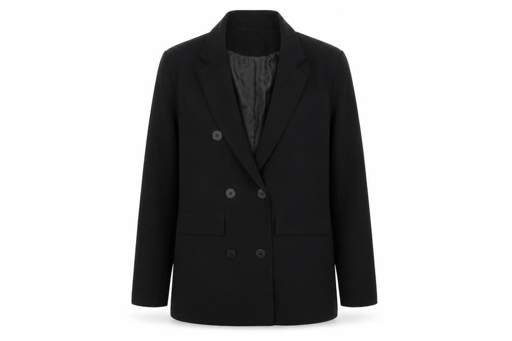 Front view of Boohoo women’s black jacket blazer, size UK 10