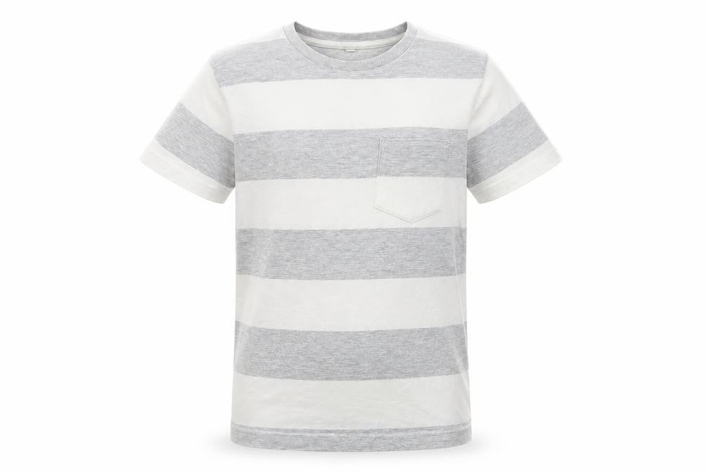 Front view of Marks & Spencer boys’ grey striped basic t-shirt, size 9-10, years