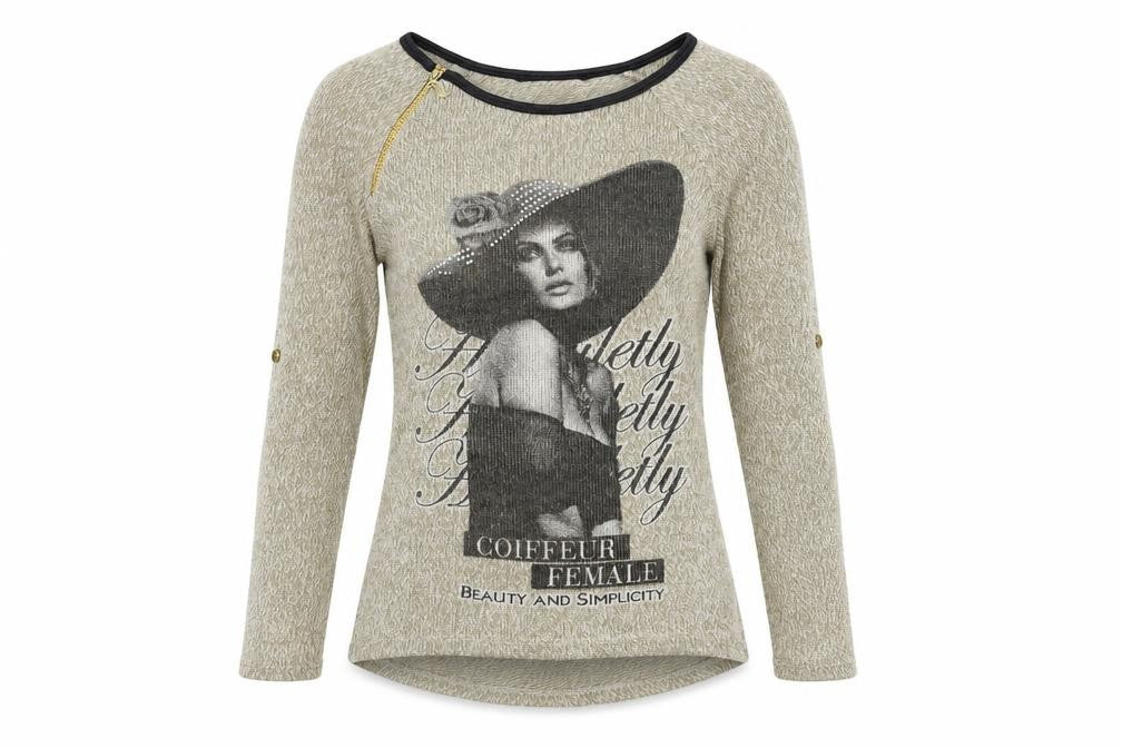 Front view of Preworn women’s beige geometric knit jumper, size M