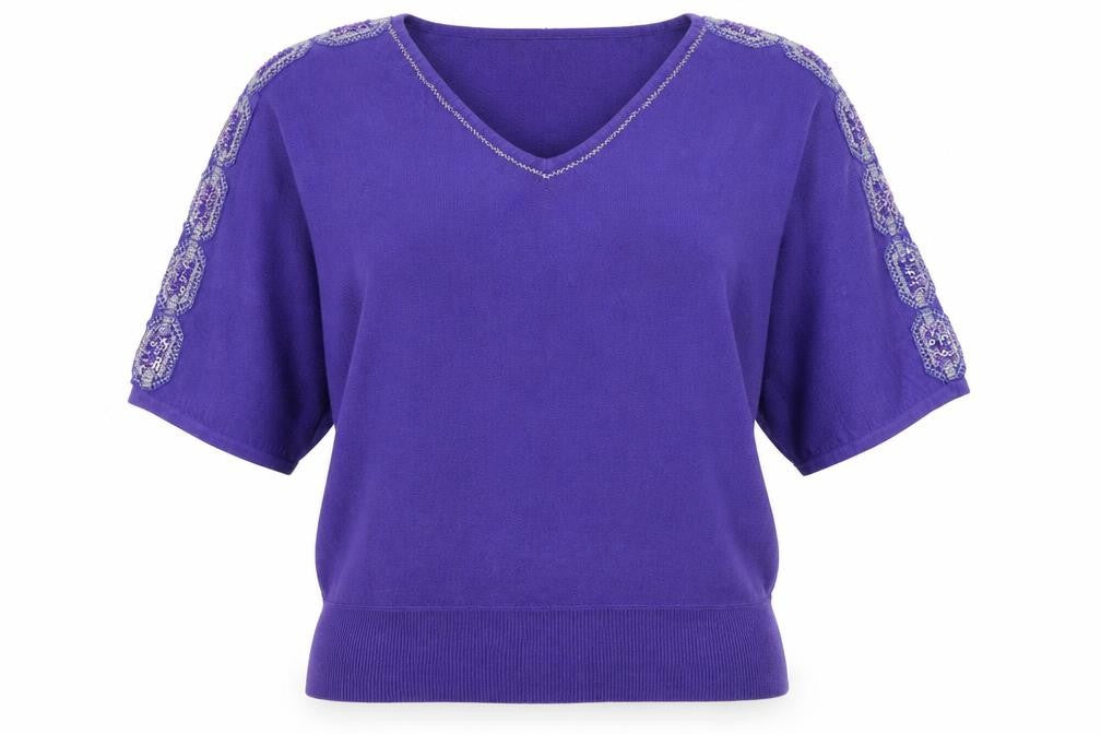 Front view of BHS women’s purple knit jumper, size UK 12