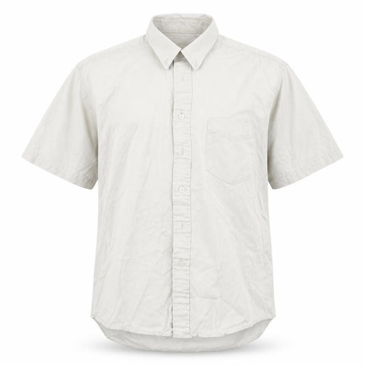 Front view of Zantos men’s beige button-up, size M
