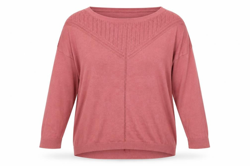 Front view of Warehouse women’s pink knit jumper, size UK 10