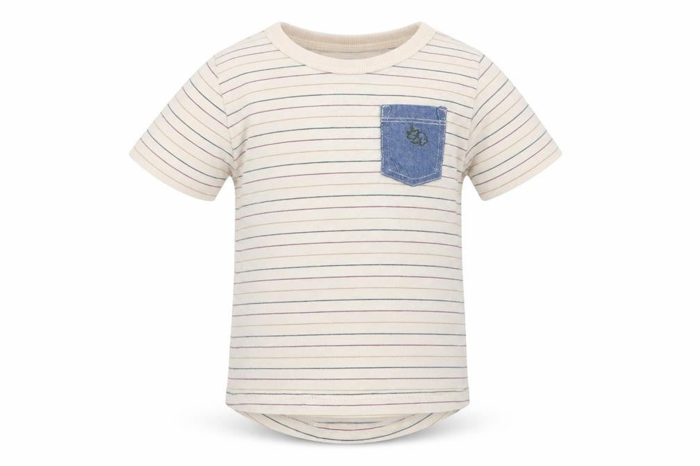 Front view of Next boys’ multicoloured striped basic t-shirt, size 6-9, months
