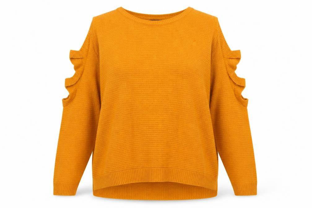 Front view of Primark women’s yellow jumper, size UK 18