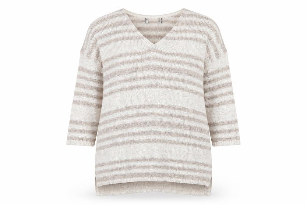Front view of Marks & Spencer women’s multicoloured striped jumper, size UK 10