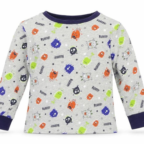 F&F Boys Grey Geometric Jersey  Pyjama Top Size 2-3 Years  - Monster