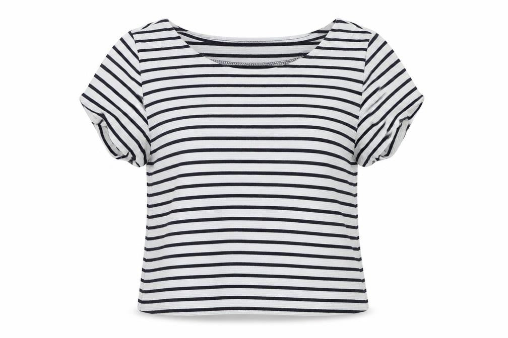 Front view of The Limited women’s white striped jersey basic t-shirt, size XS