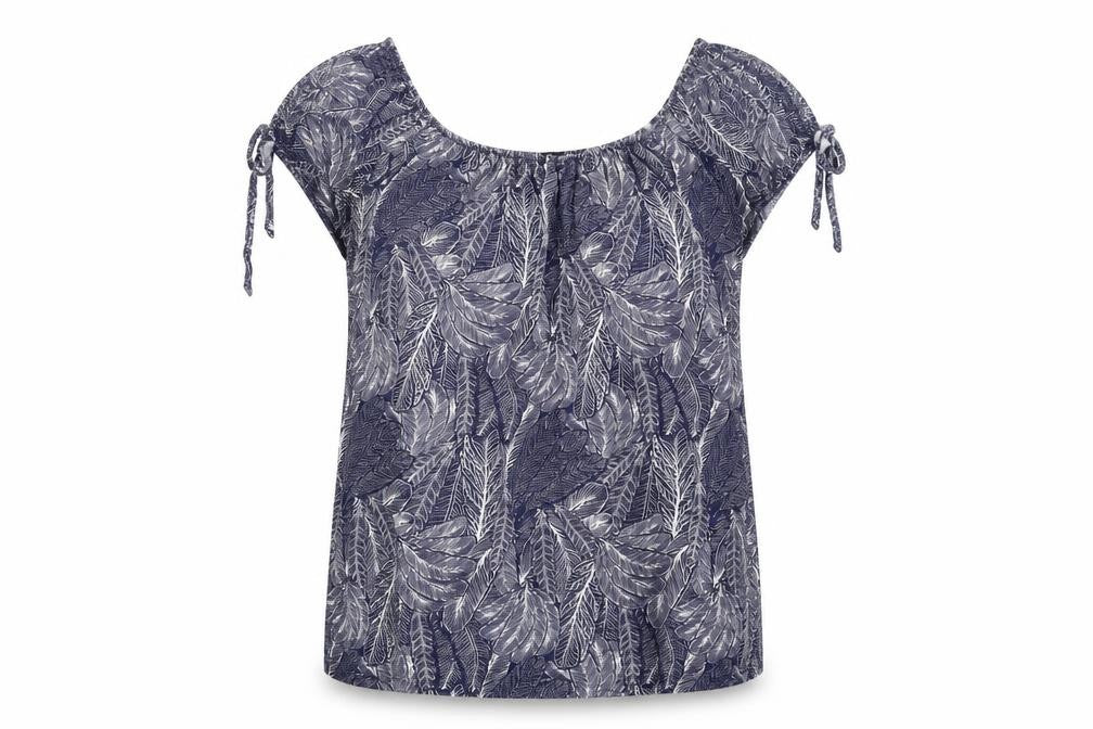 Front view of M&Co women’s blue floral basic t-shirt, size UK 18, - leaf print
