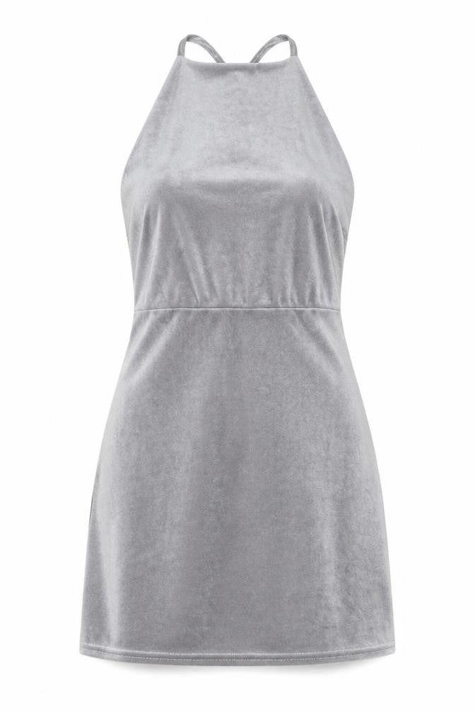Front view of Boohoo women’s grey mini, size UK 8