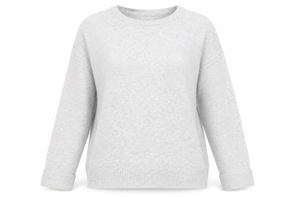 Front view of Primark women’s grey knit jumper, size M, - beaded