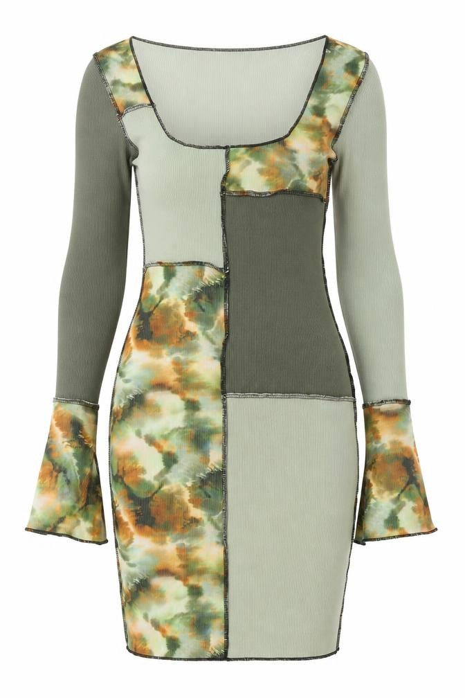 Front view of PRETTYLITTLETHING women’s green bodycon, size UK 4