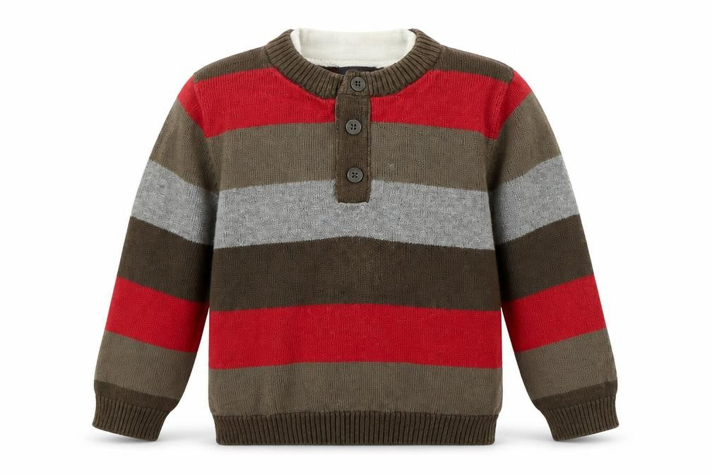 Front view of Cherokee boys’ brown striped jumper, size 2, years