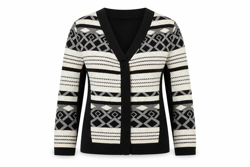 M&S Womens Black Geometric  Cardigan Jumper Size 10