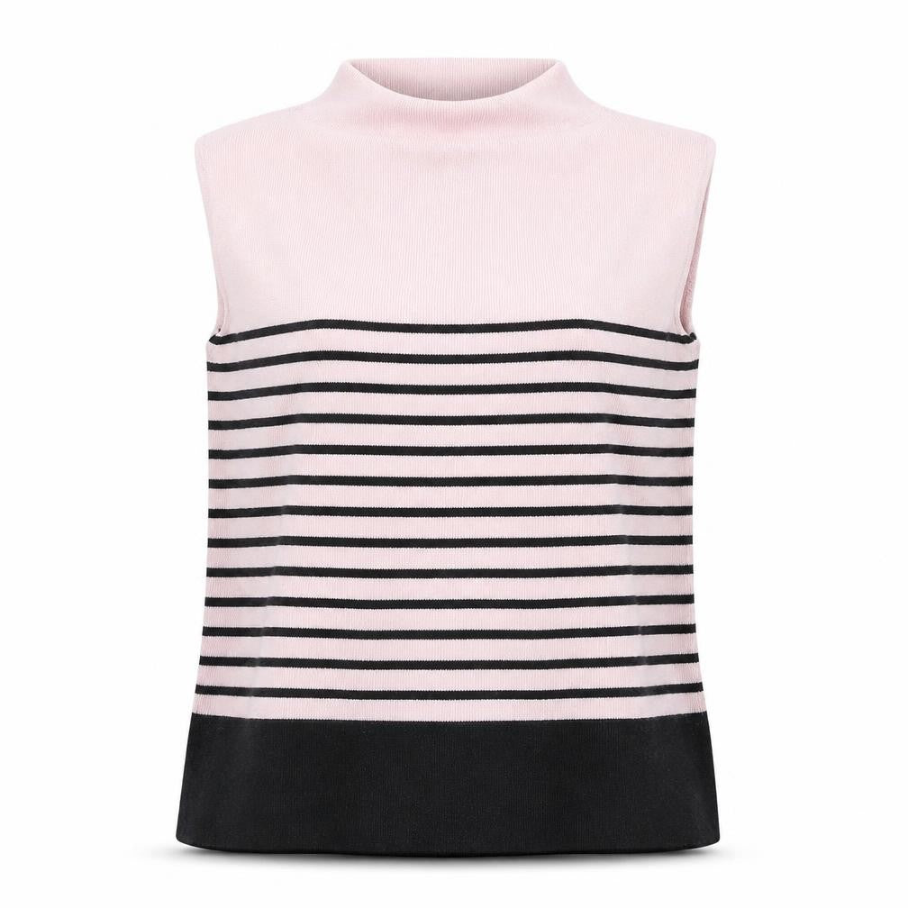 Front view of Preworn women’s pink striped jumper, size UK 10