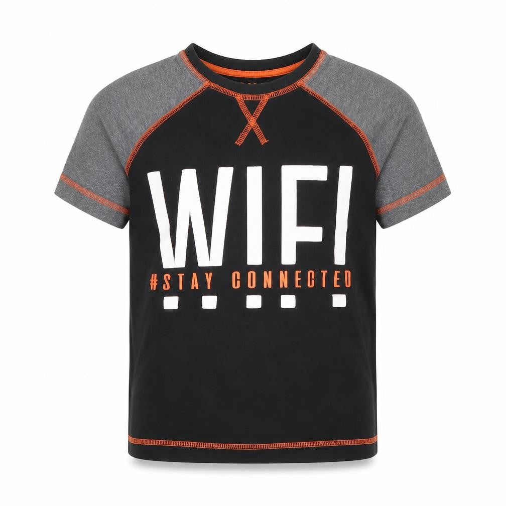 Front view of Matalan boys’ black basic t-shirt, size 7, years - wifi