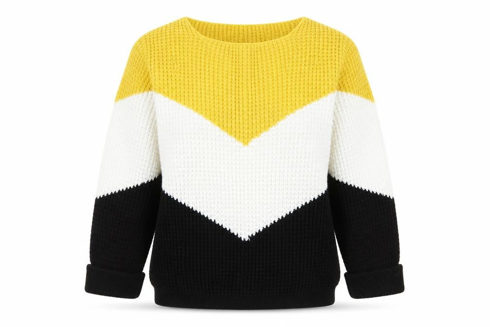 Front view of ILoveyou women’s yellow striped jumper, size S