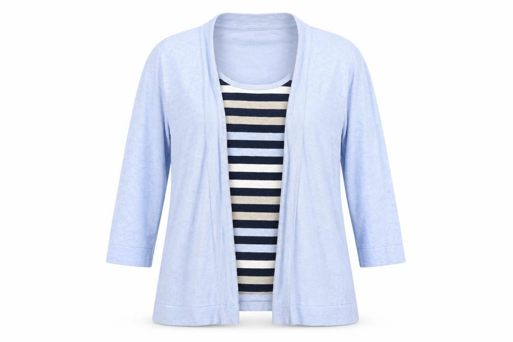 Front view of Country Casuals women’s blue striped jumper, size L