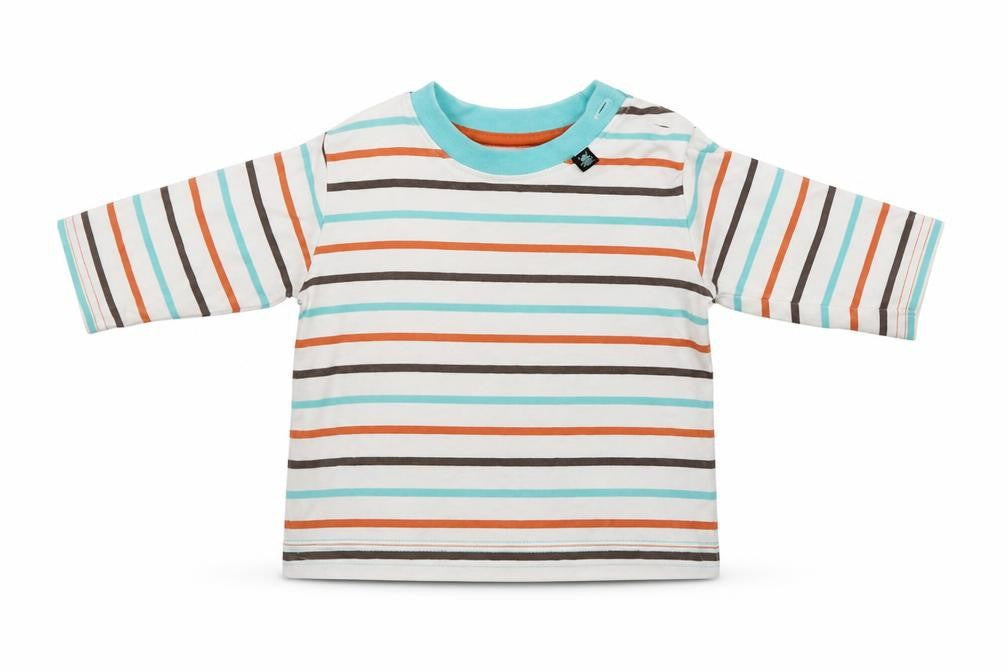 Front view of George boys’ beige striped basic t-shirt, size 3-6, months