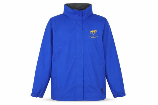 Front view of meydon men’s blue jacket coat, size M