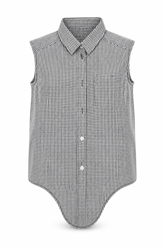 Front view of H&M boys’ grey check basic button-up, size 12-13, years