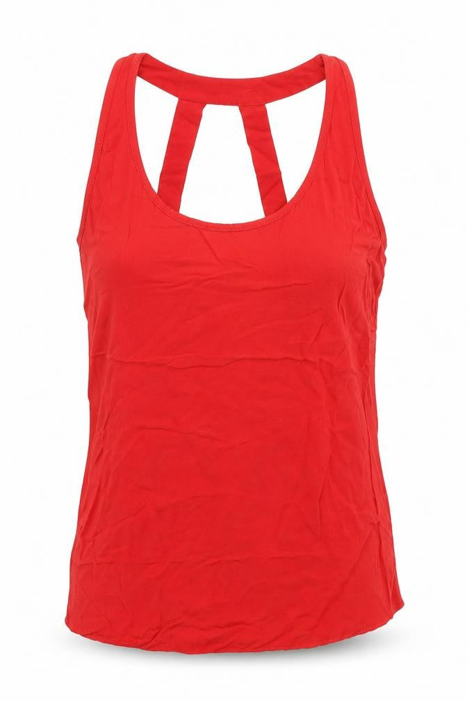Front view of New Look women’s red basic blouse, size UK 8