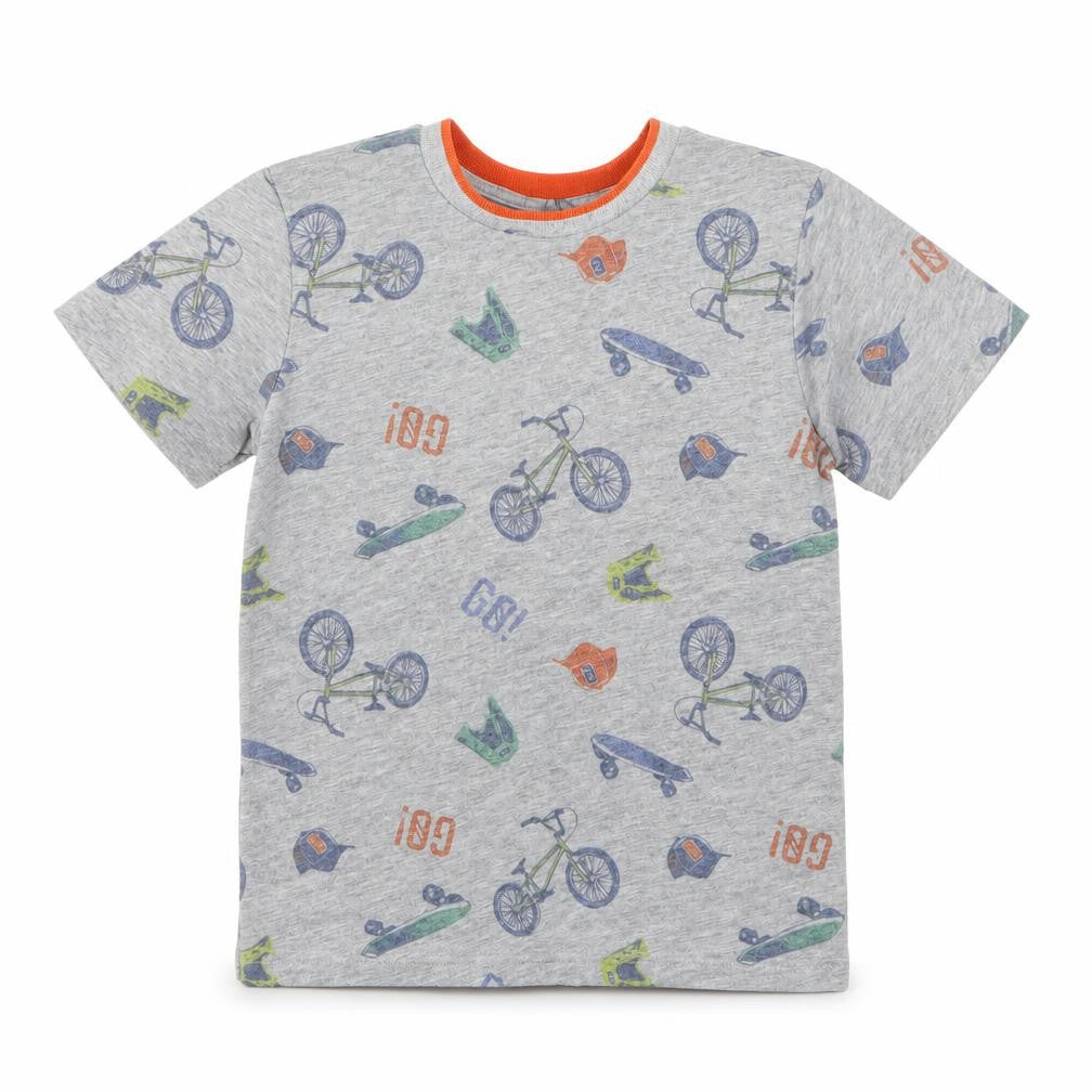 Front view of M&Co boys’ grey geometric basic t-shirt, size 7-8, years