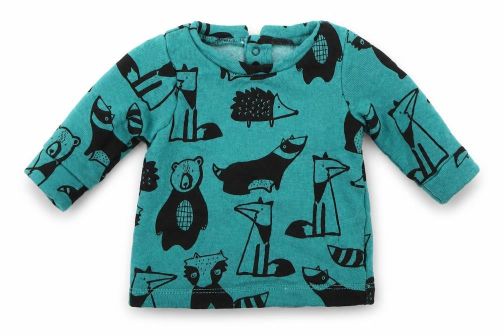 Front view of Next Baby Green Geometric jumper, size 0-3, Months