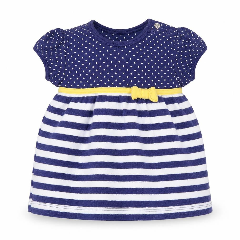 Front view of F&F girls’ blue striped basic casual, size 0-3, months