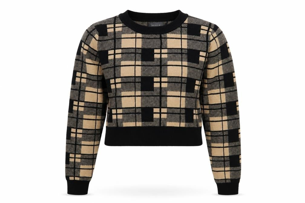 Front view of Primark women’s beige check jumper, size S