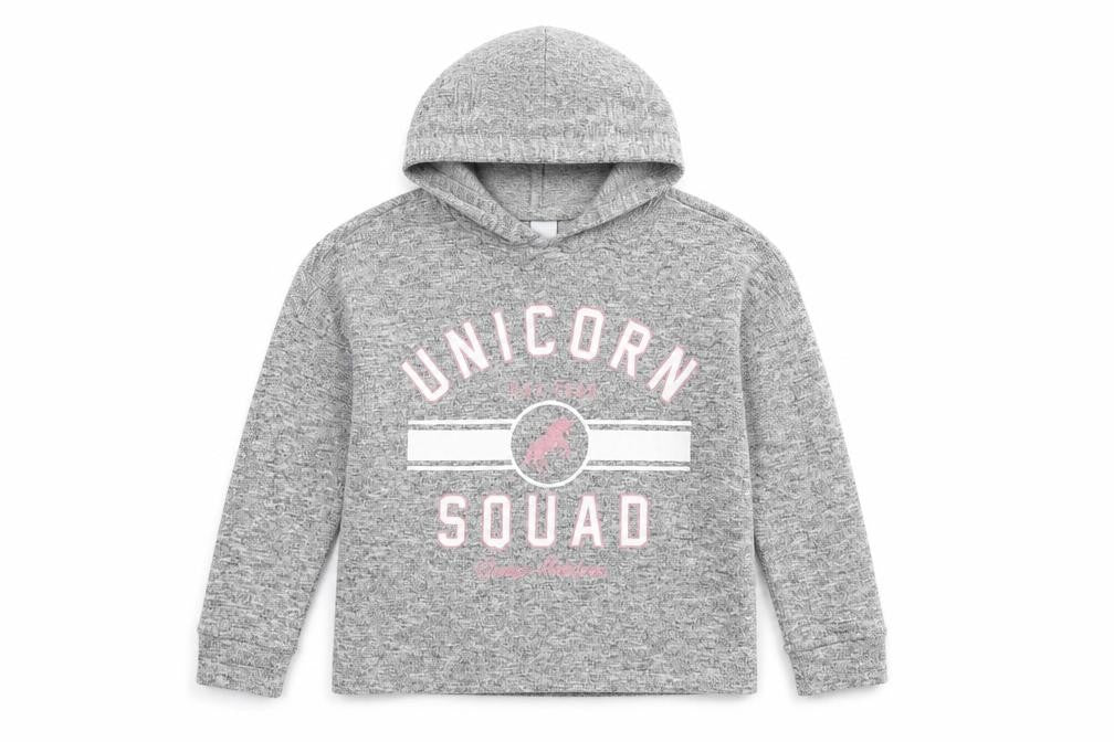 Front view of Matalan girls’ grey pullover hoodie, size 8, years