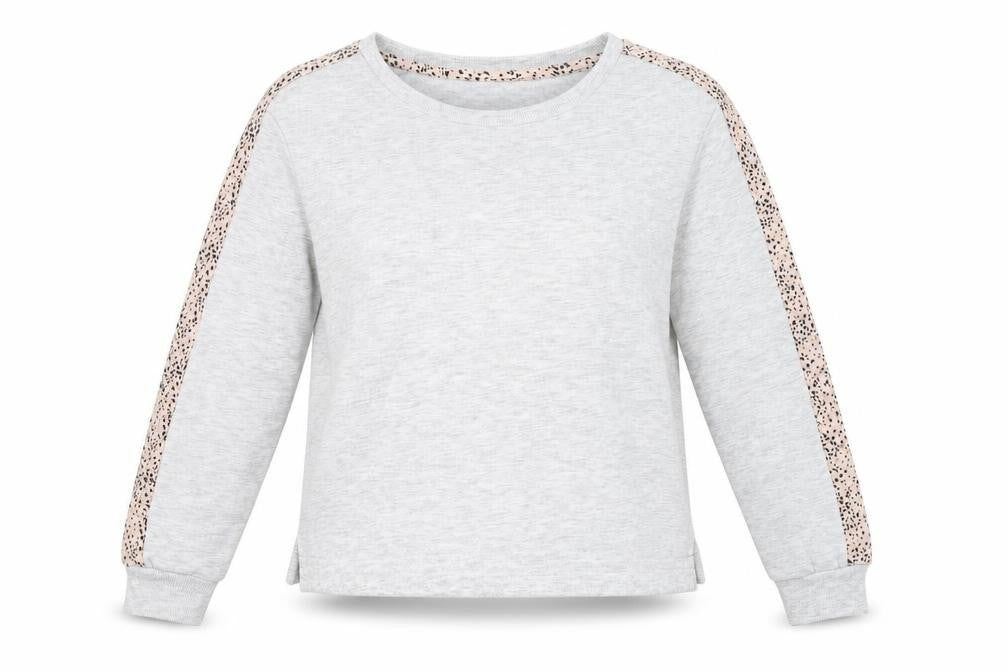 Front view of New Look women’s grey animal print pullover sweatshirt, size UK 8