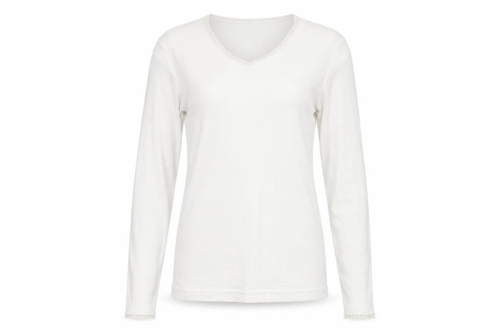 Front view of octove women’s white pullover sweatshirt, size XS
