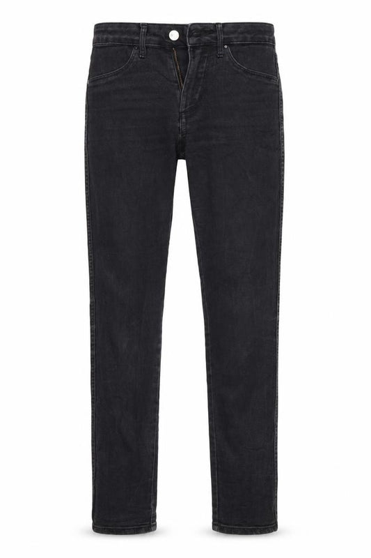 Front view of H&M women’s black skinny jeans, size UK 26, in, 28-inch leg