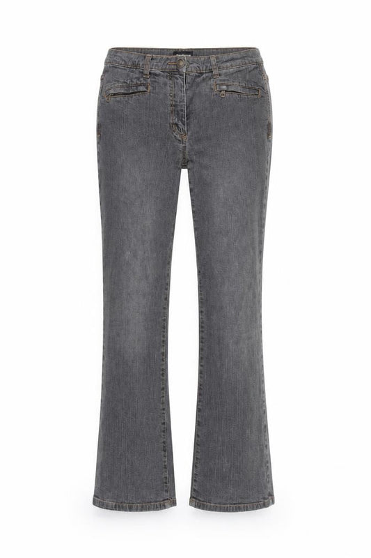 Front view of Mia Linea women’s grey bootcut jeans, size UK 32, in, 30-inch leg