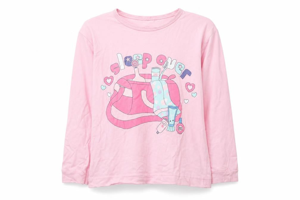 Front view of Preworn girls’ multicoloured solid top pyjama top, size 7-8, years - sleepover