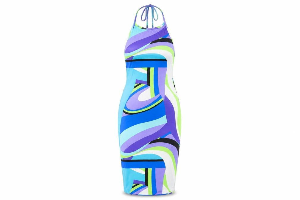 Front view of PRETTYLITTLETHING women’s multicoloured pencil dress, size UK 4
