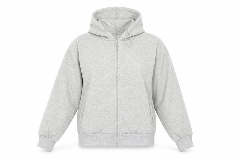 Front view of SHEIN women’s grey full zip hoodie, size S