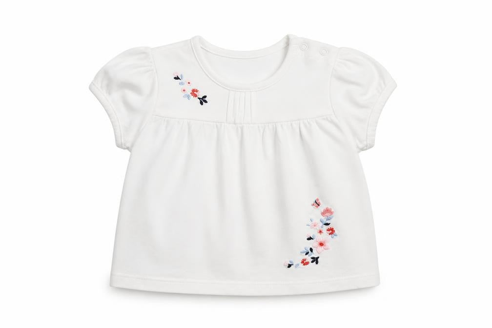 Front view of Nutmeg girls’ white basic t-shirt, size 3-6, months
