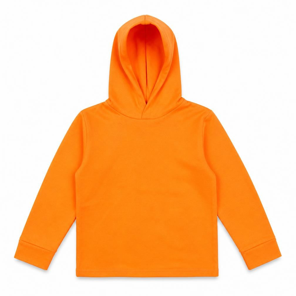Front view of Preworn boys’ orange pullover hoodie, size 2-3, years