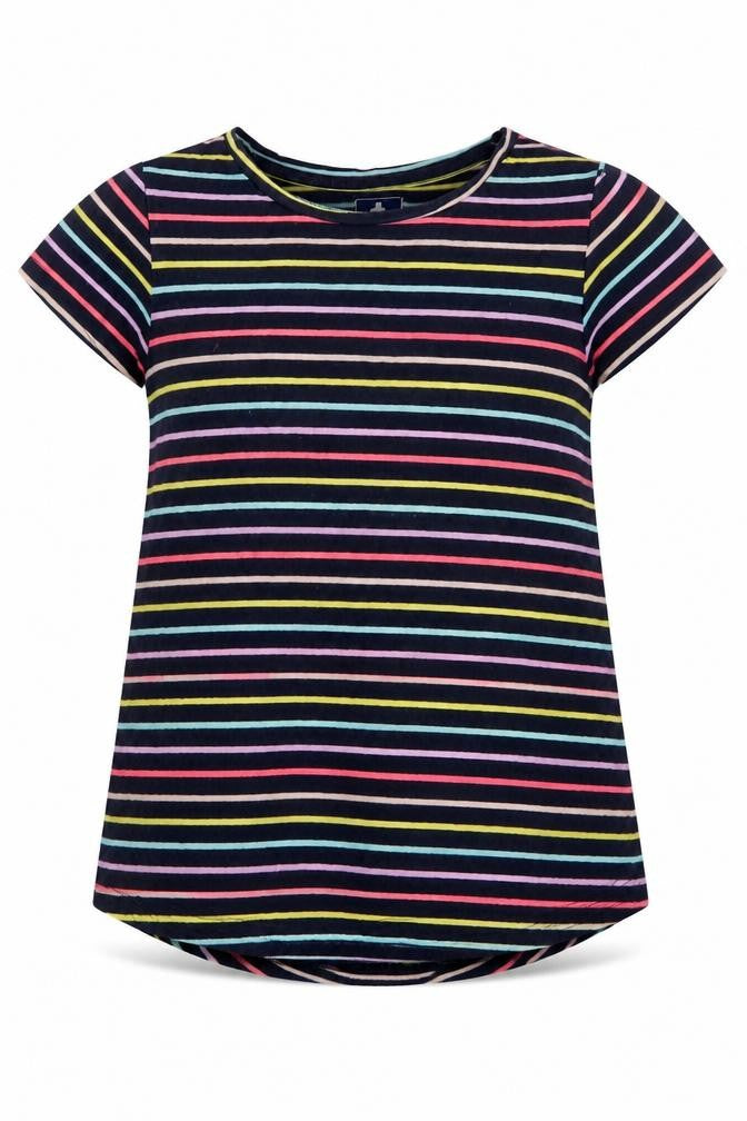Front view of Gap girls’ blue striped basic t-shirt, size 5, years