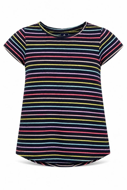 Front view of Gap girls’ blue striped basic t-shirt, size 5, years