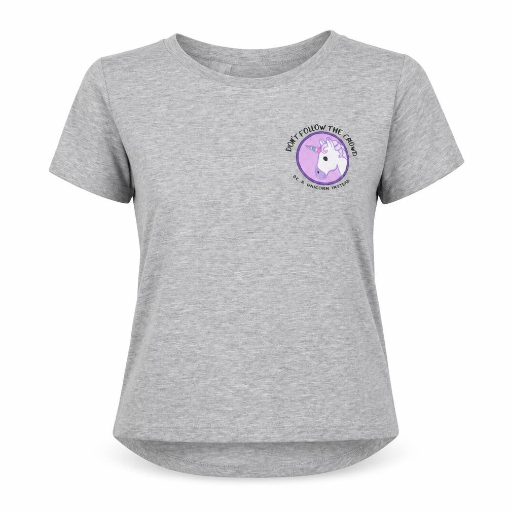 Front view of Bravado women’s grey basic t-shirt, size UK 14