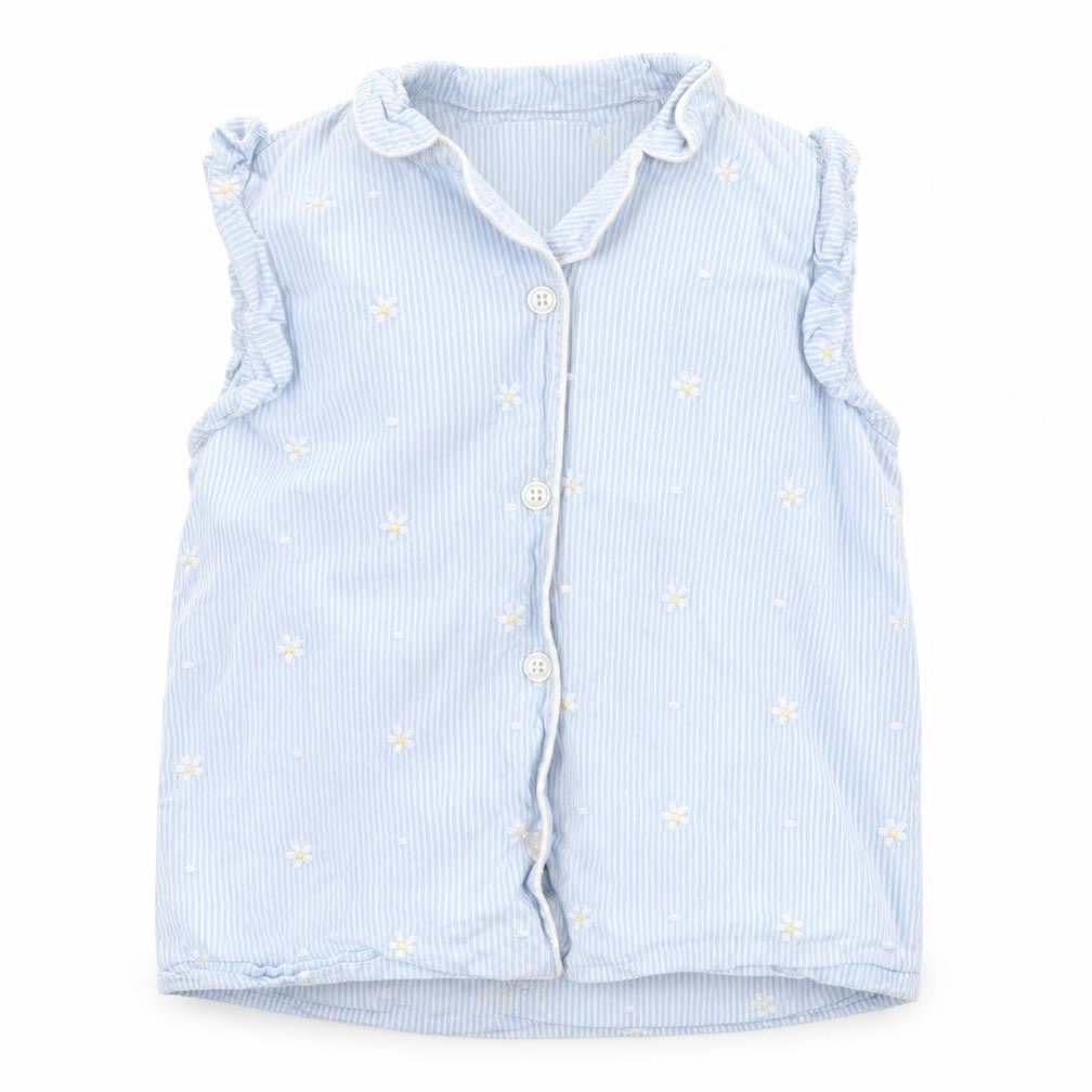 Front view of Tu girls’ blue striped top pyjama top, size 6-7, years