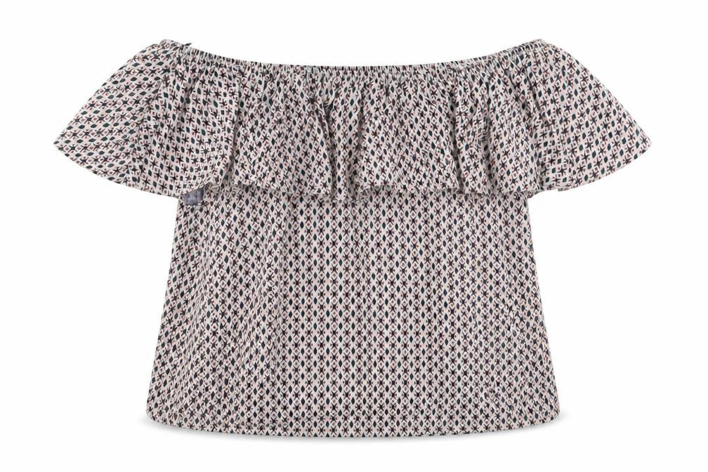 Front view of H&M women’s red geometric basic t-shirt, size S