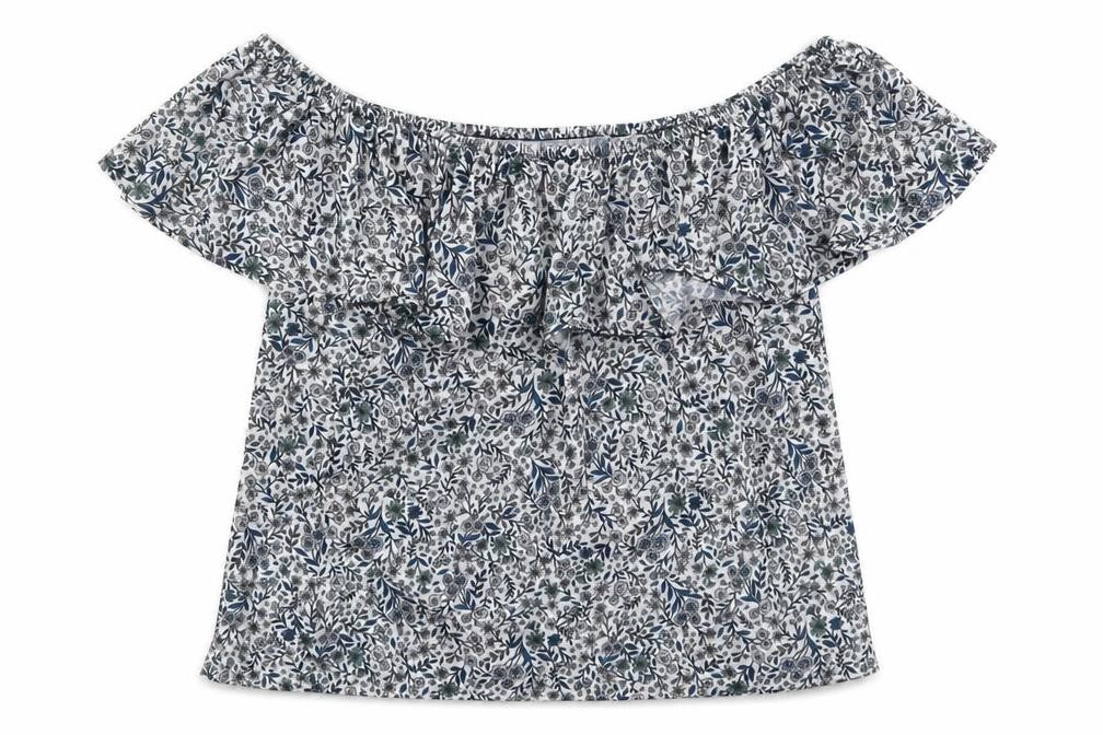 Front view of H&M women’s beige floral basic t-shirt, size S
