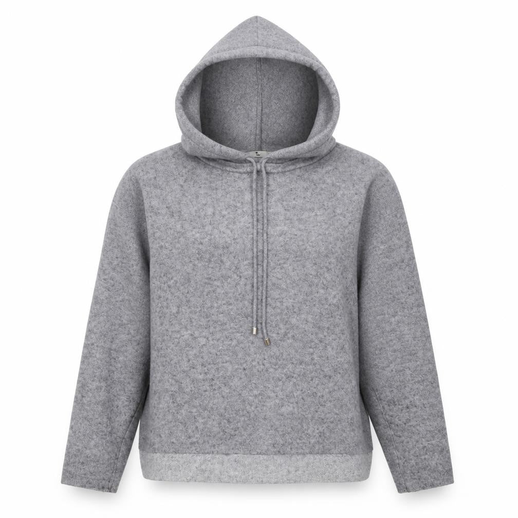 Front view of Tu women’s grey knit pullover hoodie, size UK 10