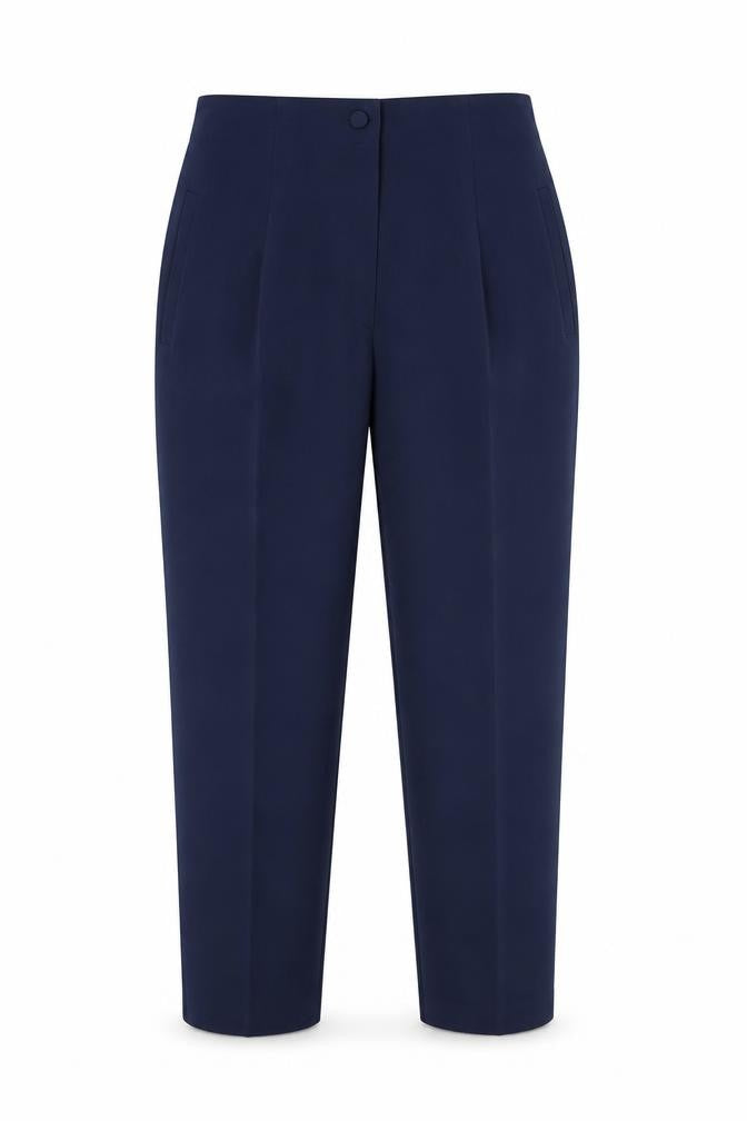 Front view of MODA CADCA women’s blue trousers, size UK 28, in, 28-inch leg