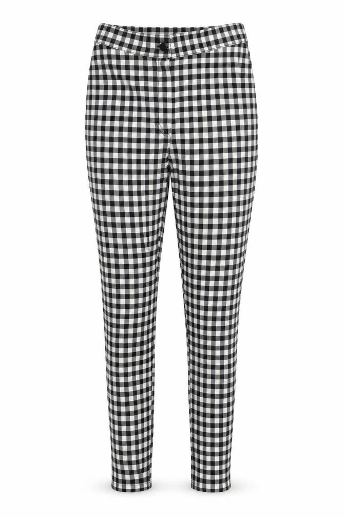 Front view of Select women’s black check trousers, size UK 10, 28-inch leg