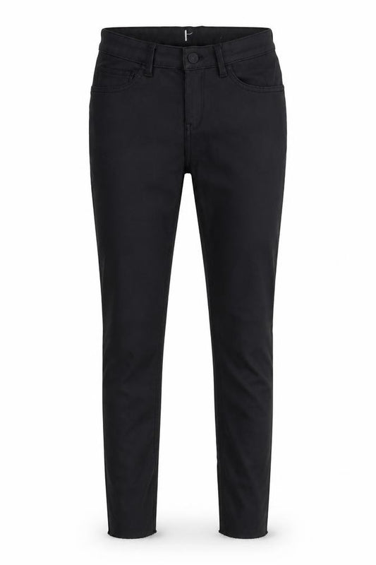Front view of Preworn women’s black trousers, size UK 26, in, 26-inch leg